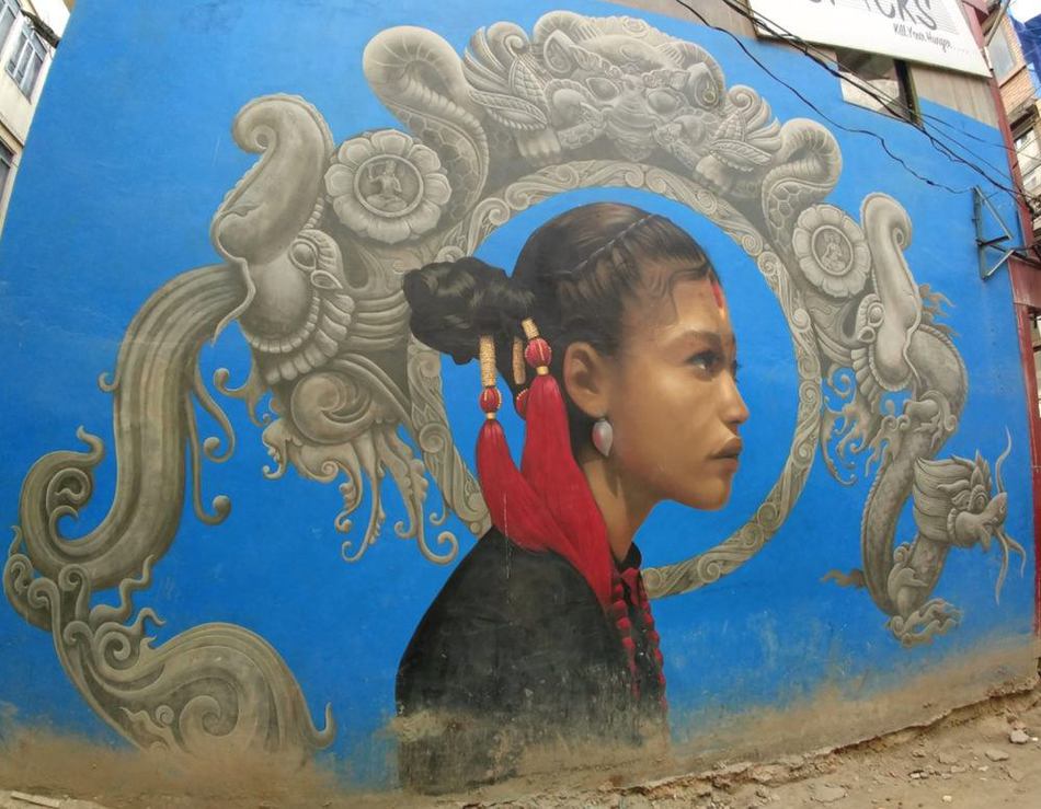 Freak Street Kathmandu street art Newari girl