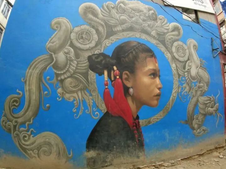 Freak Street Kathmandu street art Newari girl