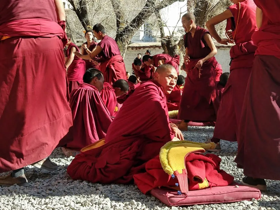 Monks Debate at the Sera Monastery Near Lhasa Tibet