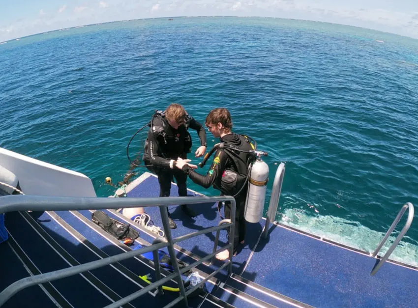 Learning to scuba dive on reef quest