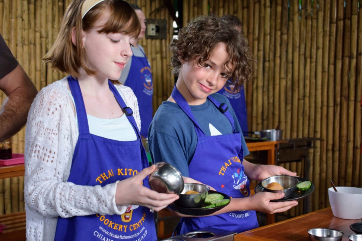 Kids at a cooking class in Thailand