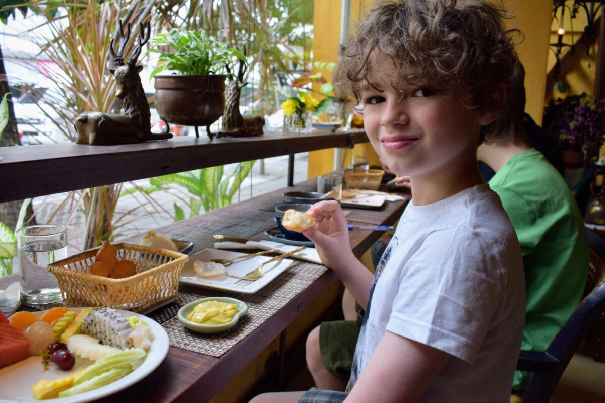 Kids eating breakfast in Thailand