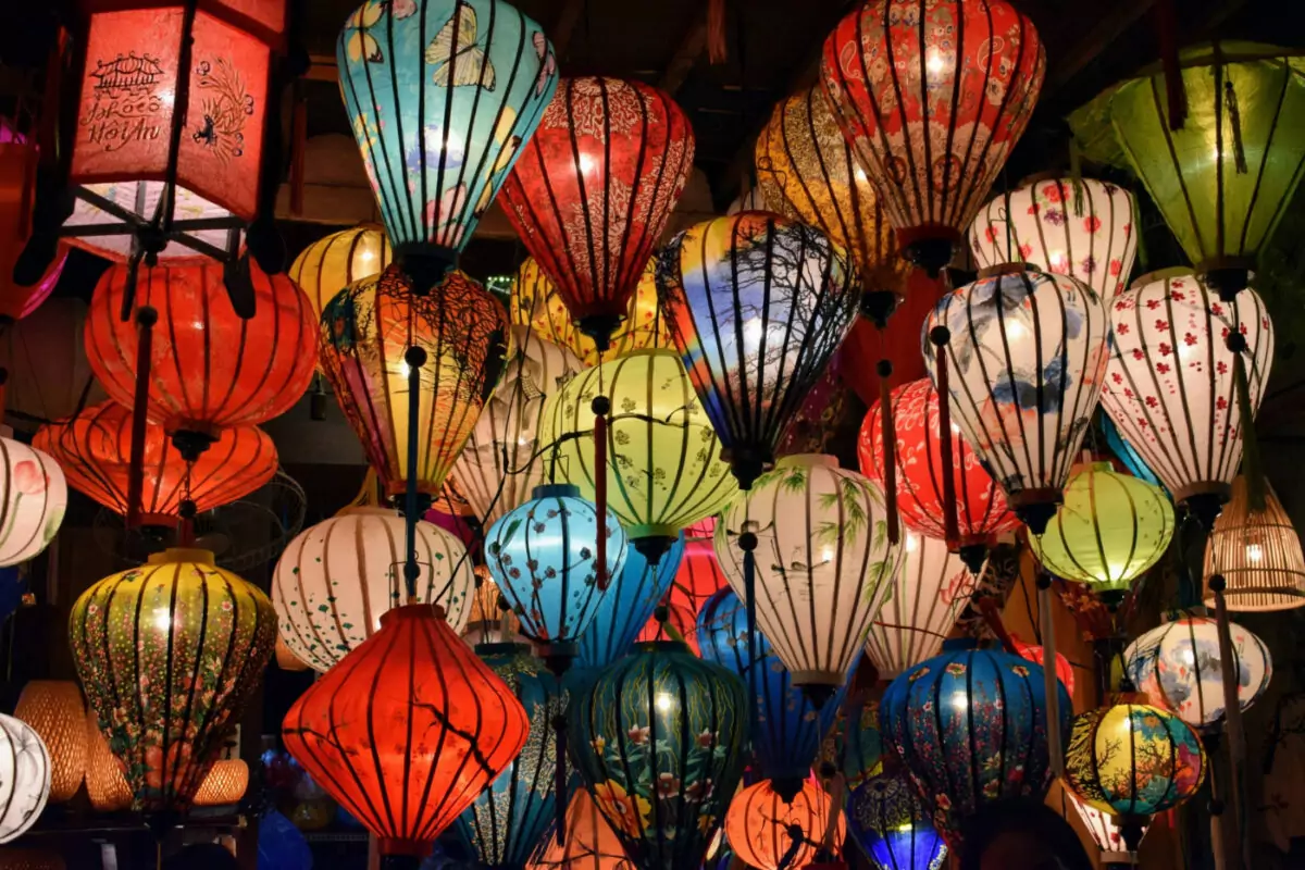 Hoi An's famous coloured lanterns by night