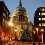 London Christmas scene, St Pauls and a Christmas Tree.