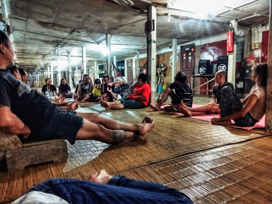 Inside a sarawak iban longhouse communal living area