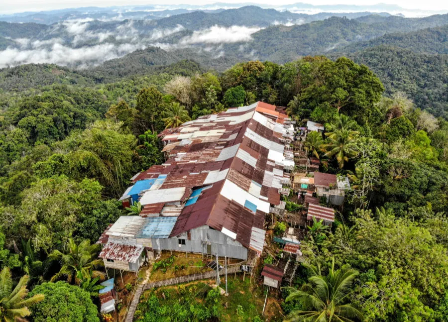 Sarawak Longhouse Iban People from the air