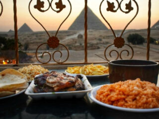 Food in Egypt Dining in Cairo Egypt pyramids view