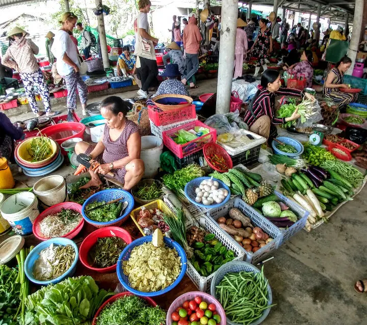 A market in Hue Vietnam. Local ingredients Bun Boh Hue