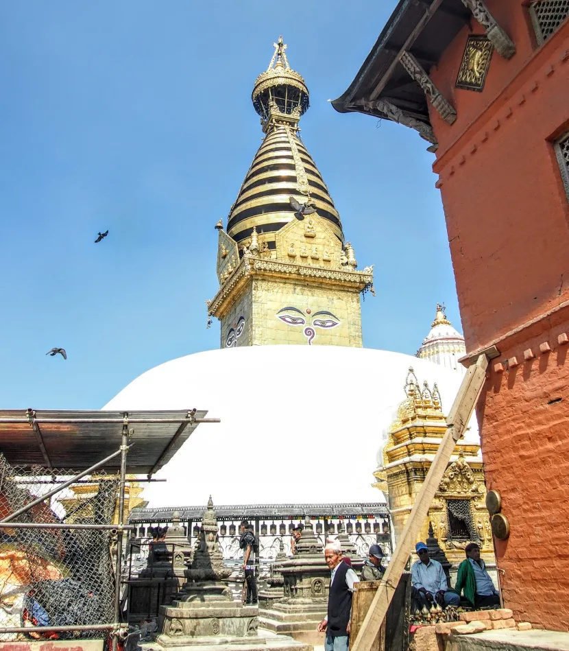 Repairs Earthquake damage Swayambhunath Nepal