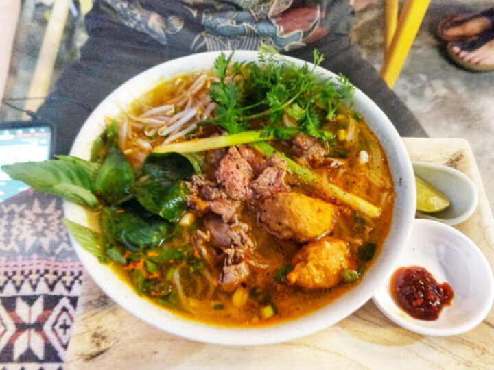 Eating Bun Bo Hue in Hue Variation on Bun Bo Restaurant Dish
