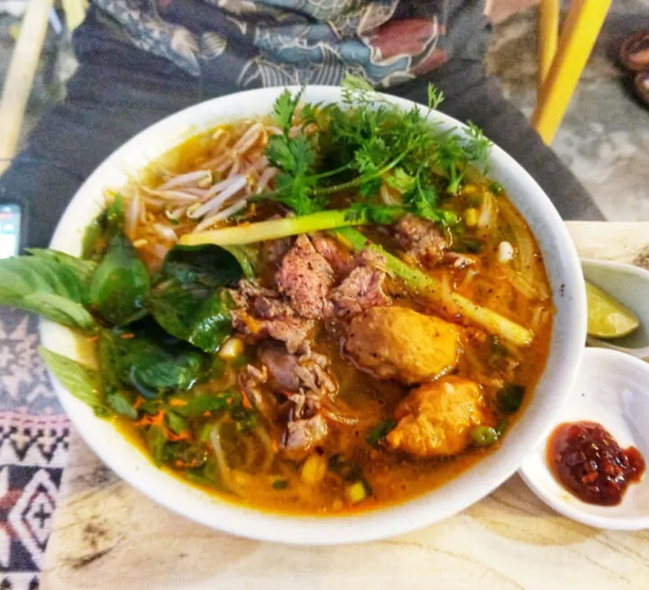 Eating Bun Bo Hue in Hue Variation on Bun Bo Restaurant Dish