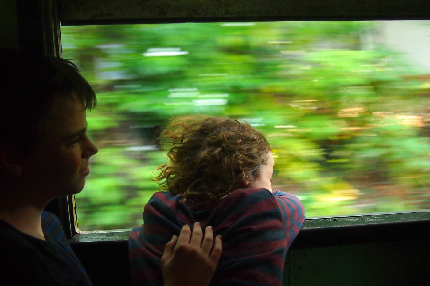 Kids on a train in Sri Lanka travelling from Colombo to Galle