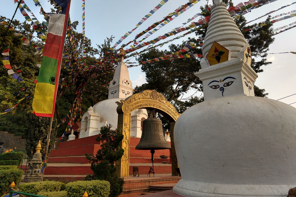 swayambhunath temple complex small stupas at the peace park