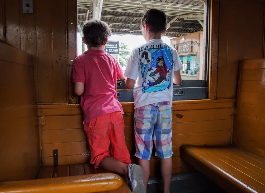 Kids on the train Things to do in Kanchanaburi train