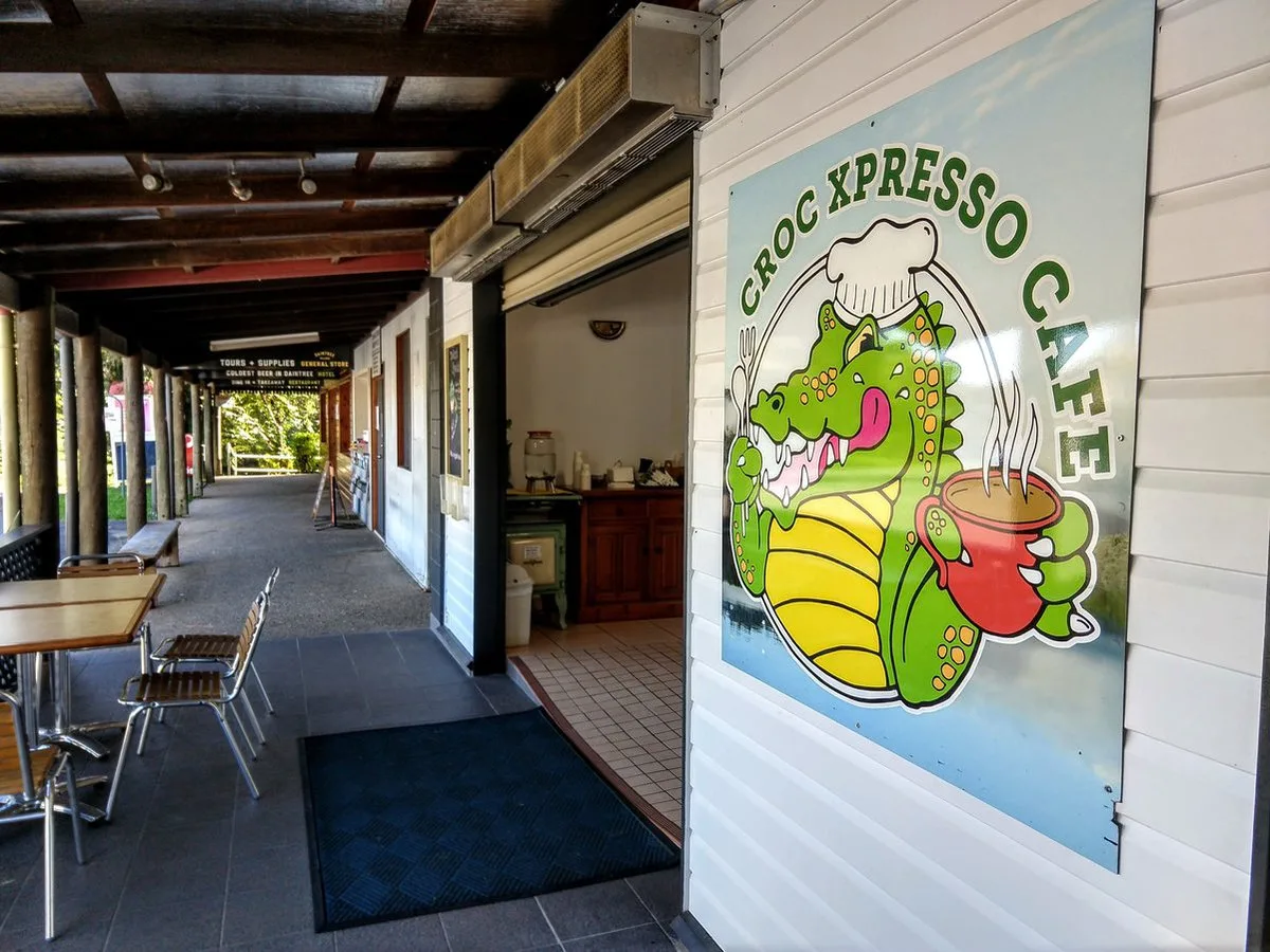 covered walkway and croc xpresso cafe Daintree Village 