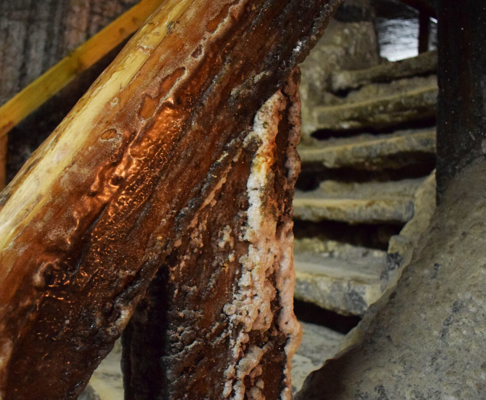Turda Salt Mine salt encrusted steps