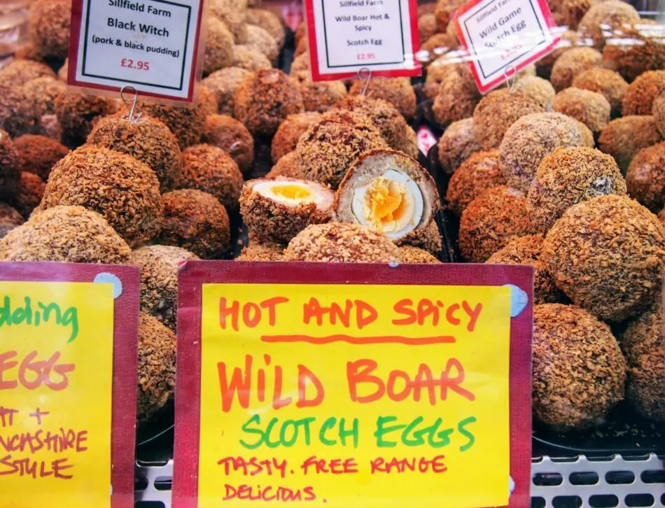 British food market Scotch eggs