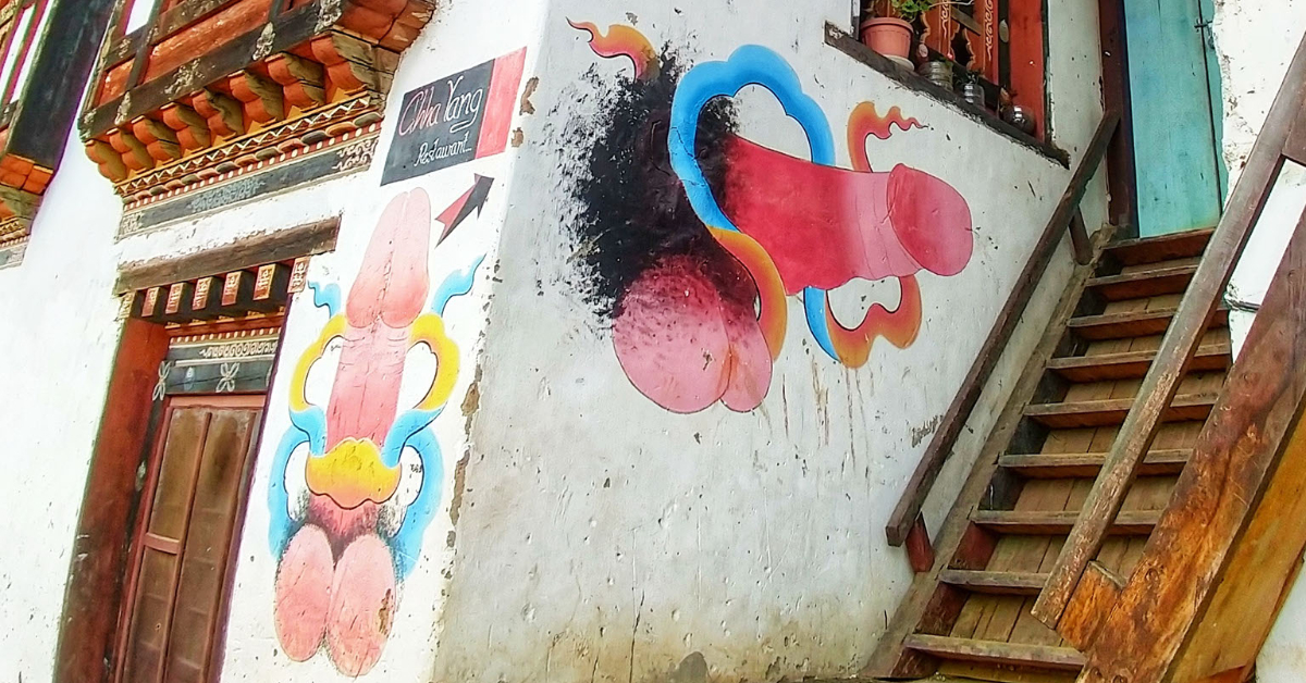 bhutan penis art mural bhutanese house