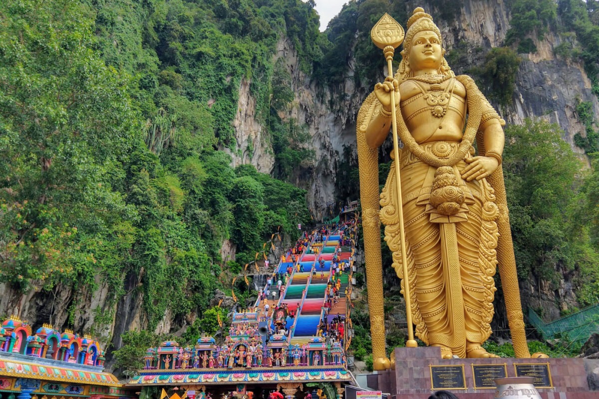 batu caves rainbow steps and statue, kuala lumpur malaysia