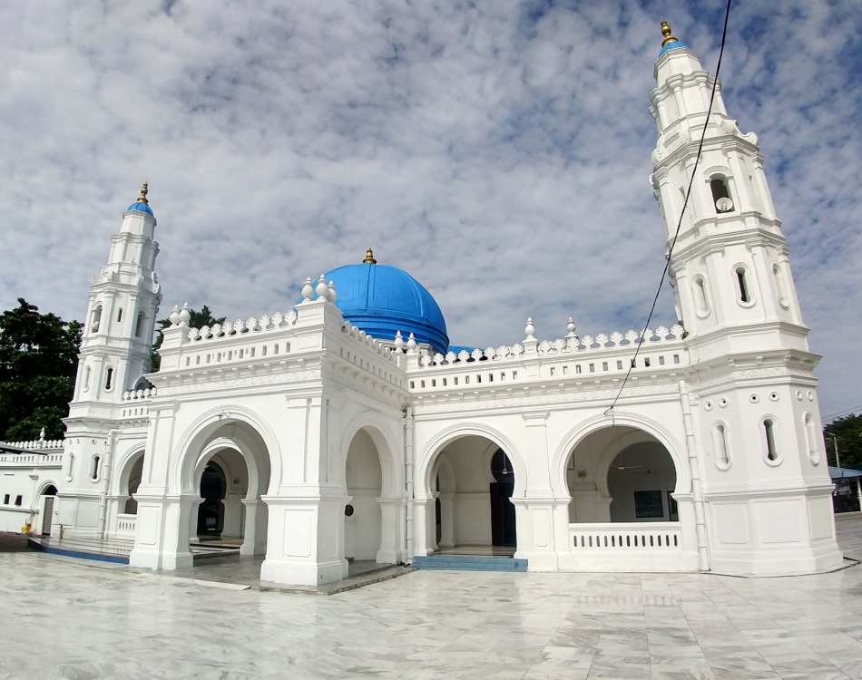 white mosque in ipoh blue roof