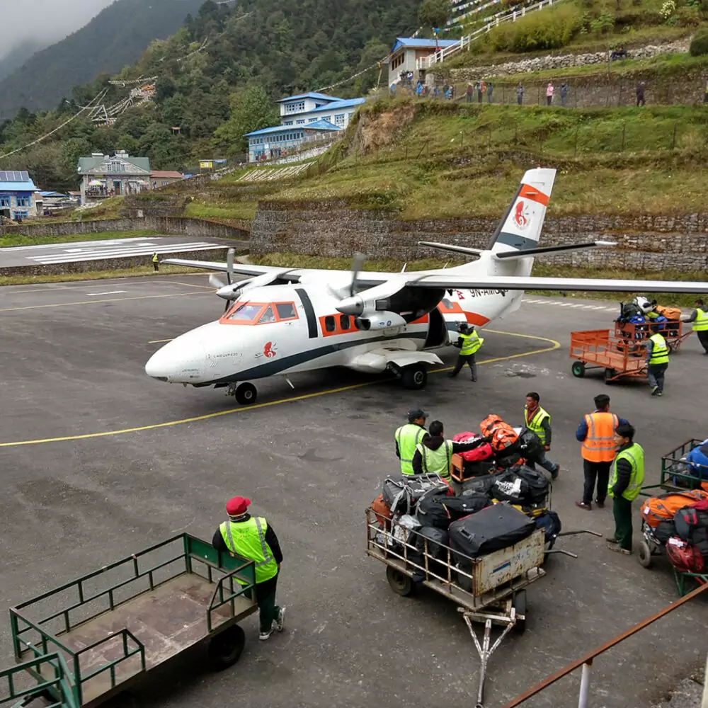 baggage handlers at Lukla airport