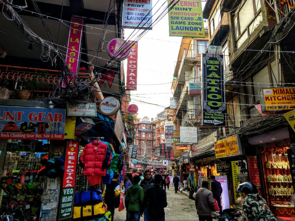 Street in Thamel Nepal with Kids
