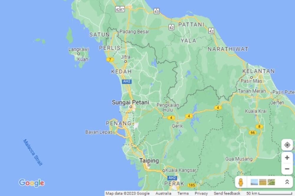 Map showing Penang and Langkawi