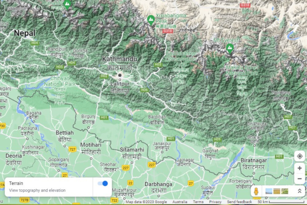 Kathmandu Nepal Map altitude terrain