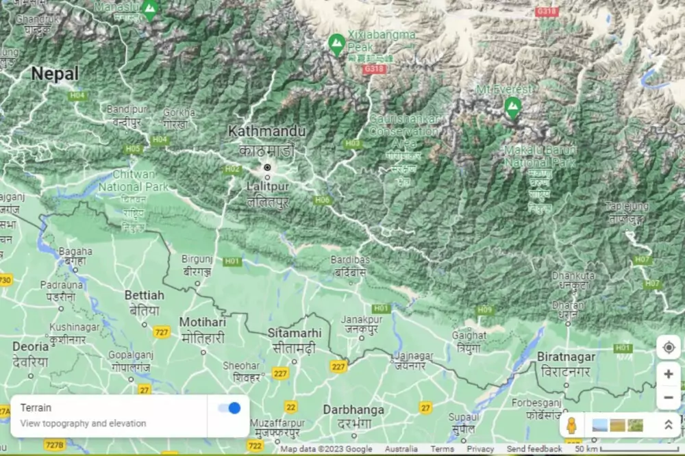 Kathmandu Nepal Map altitude terrain