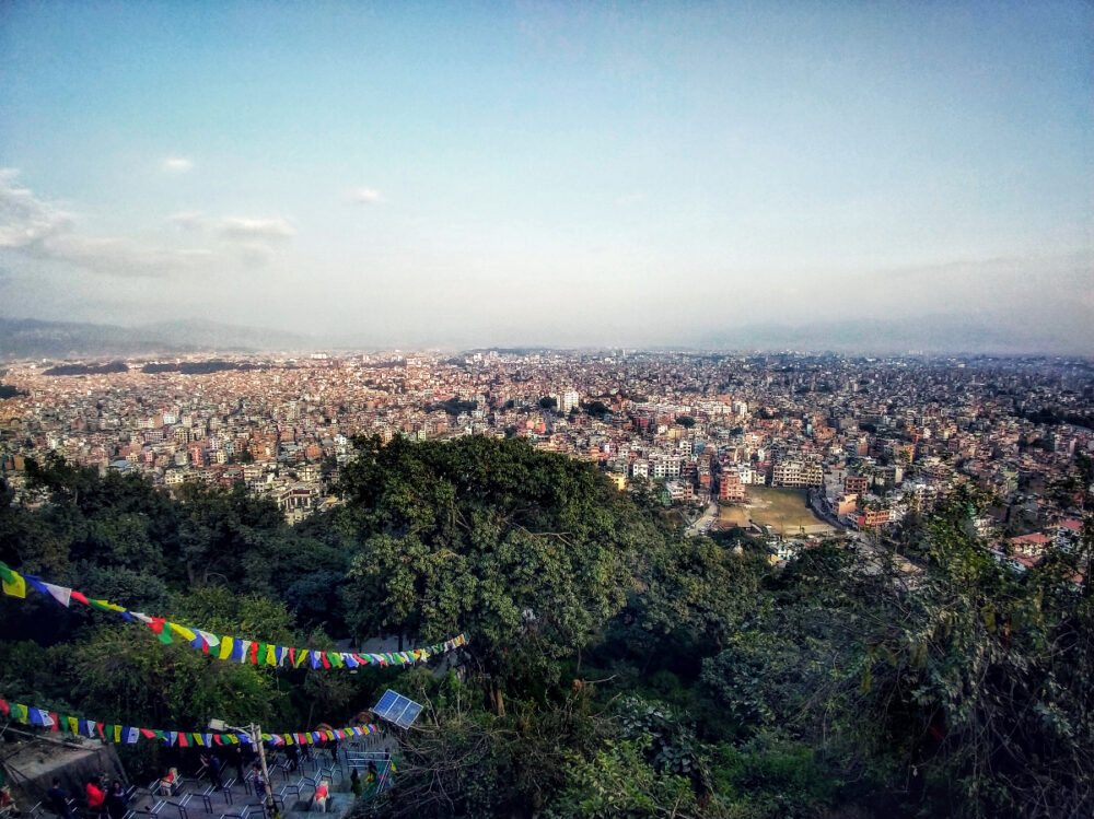 Kathmandu view of city from high point swayambhunath stupa