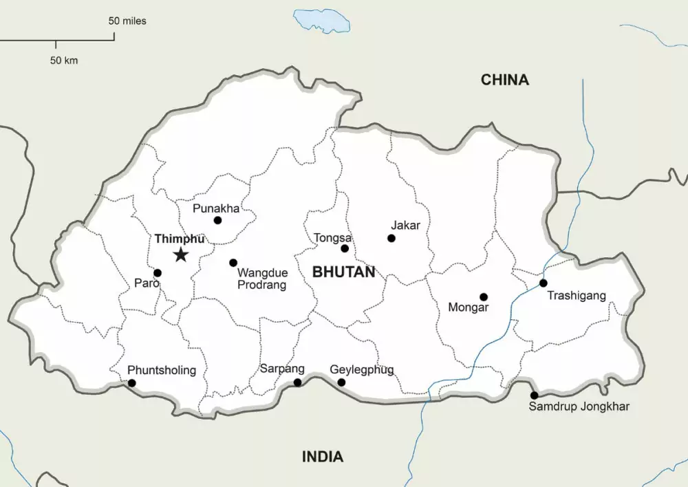 map of bhutan