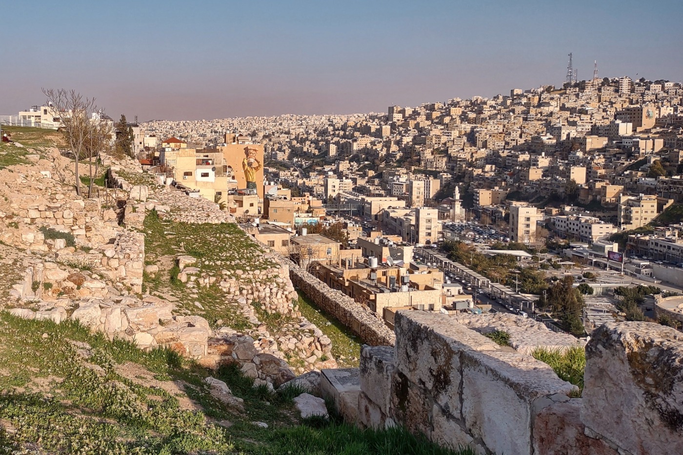 view of Amman Jordan from the Roman ruins above the city.