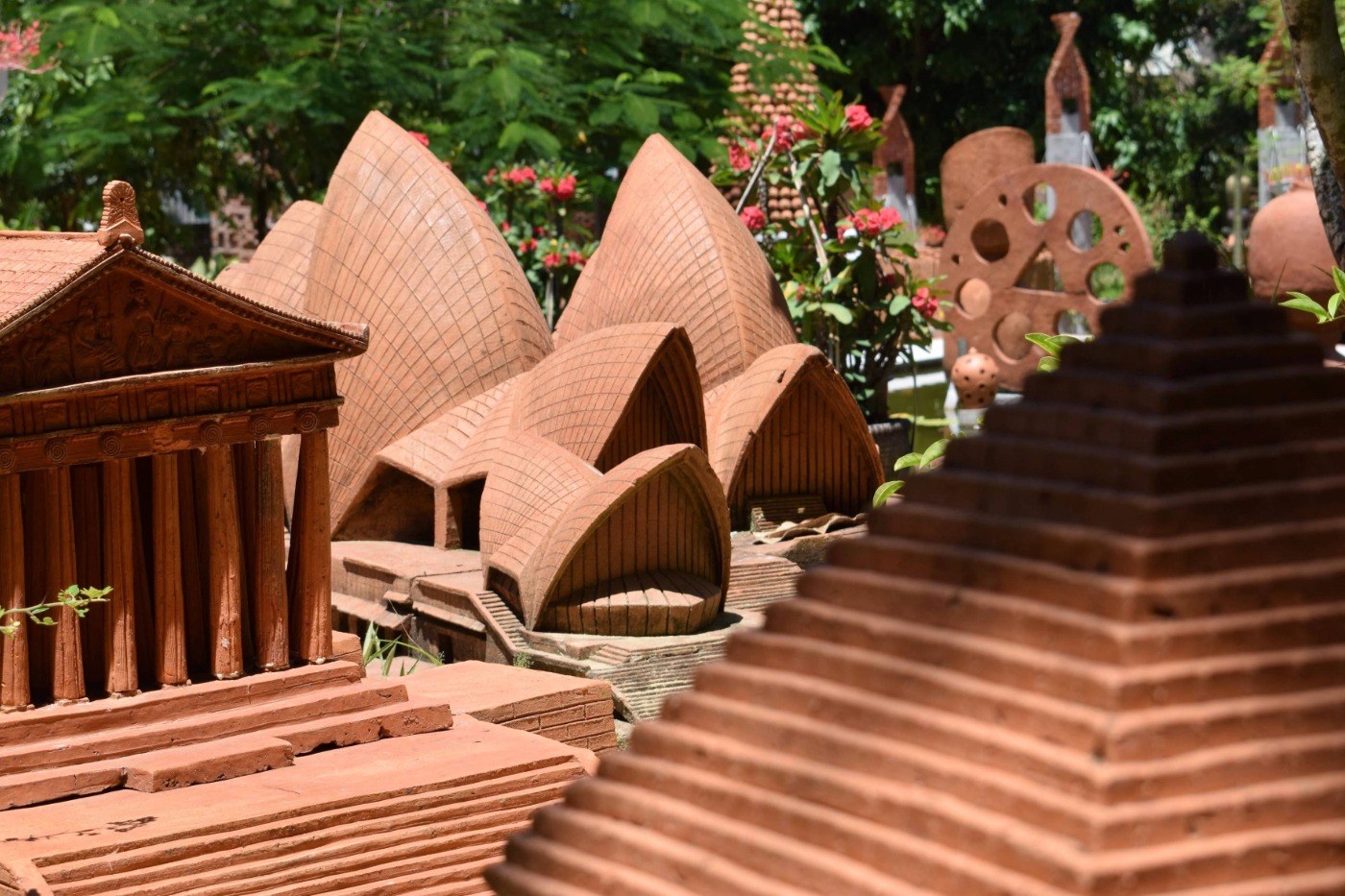 Terracotta modely of the world's most famous landmarks at the pottery museum within the pottery village.