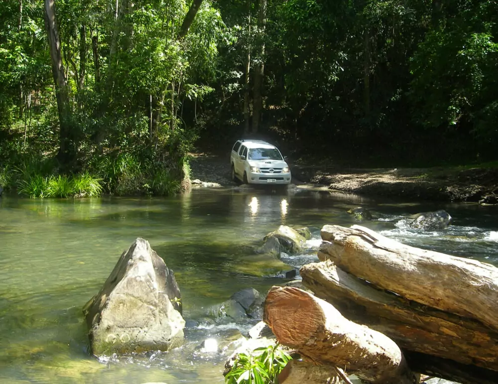 Crossing a stream in a car Daintree Rainforest