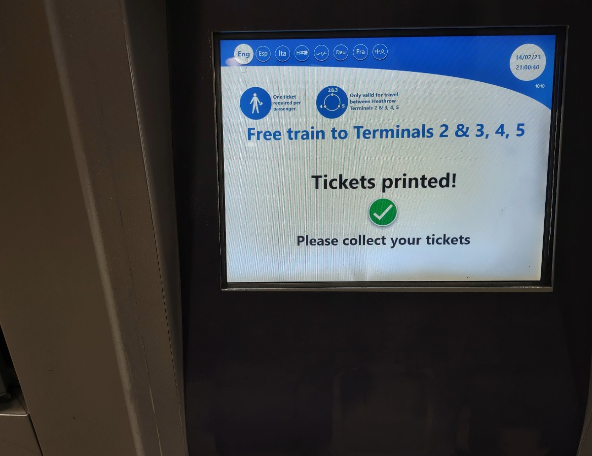 Free train tickets between Terminals at Heathrow