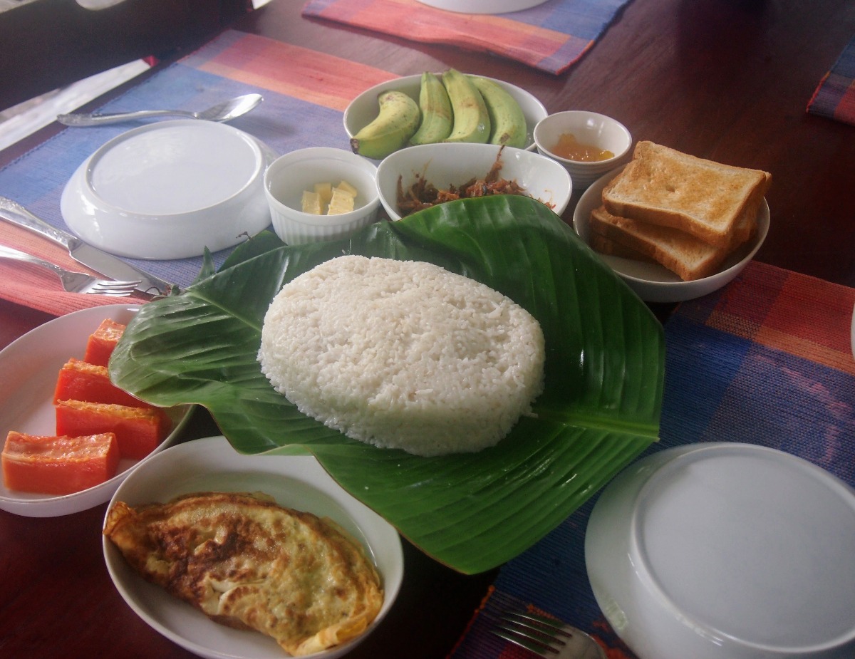 Sri Lankan breakfast with milk rice.