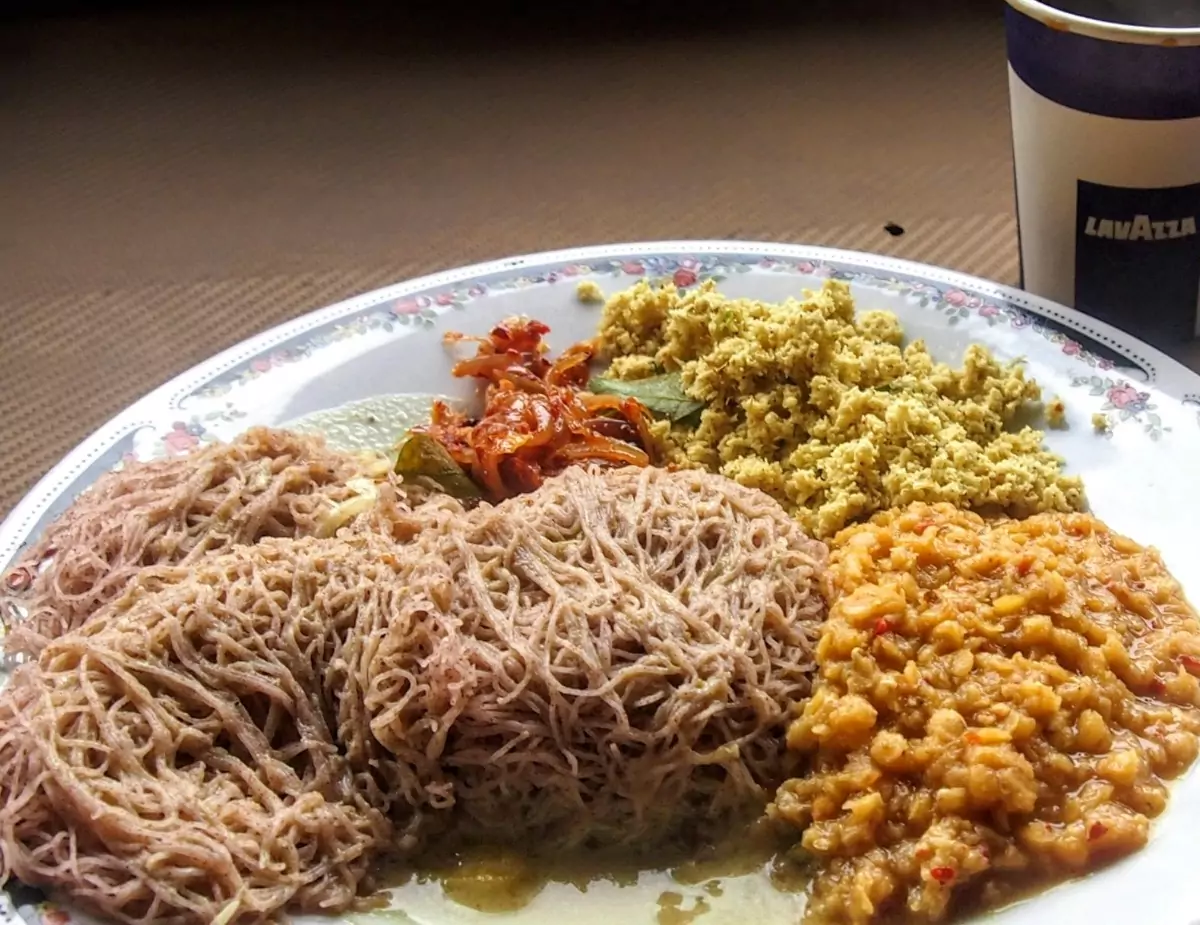 Typical Sri Lankan breakfast as eaten in Sri Lanka