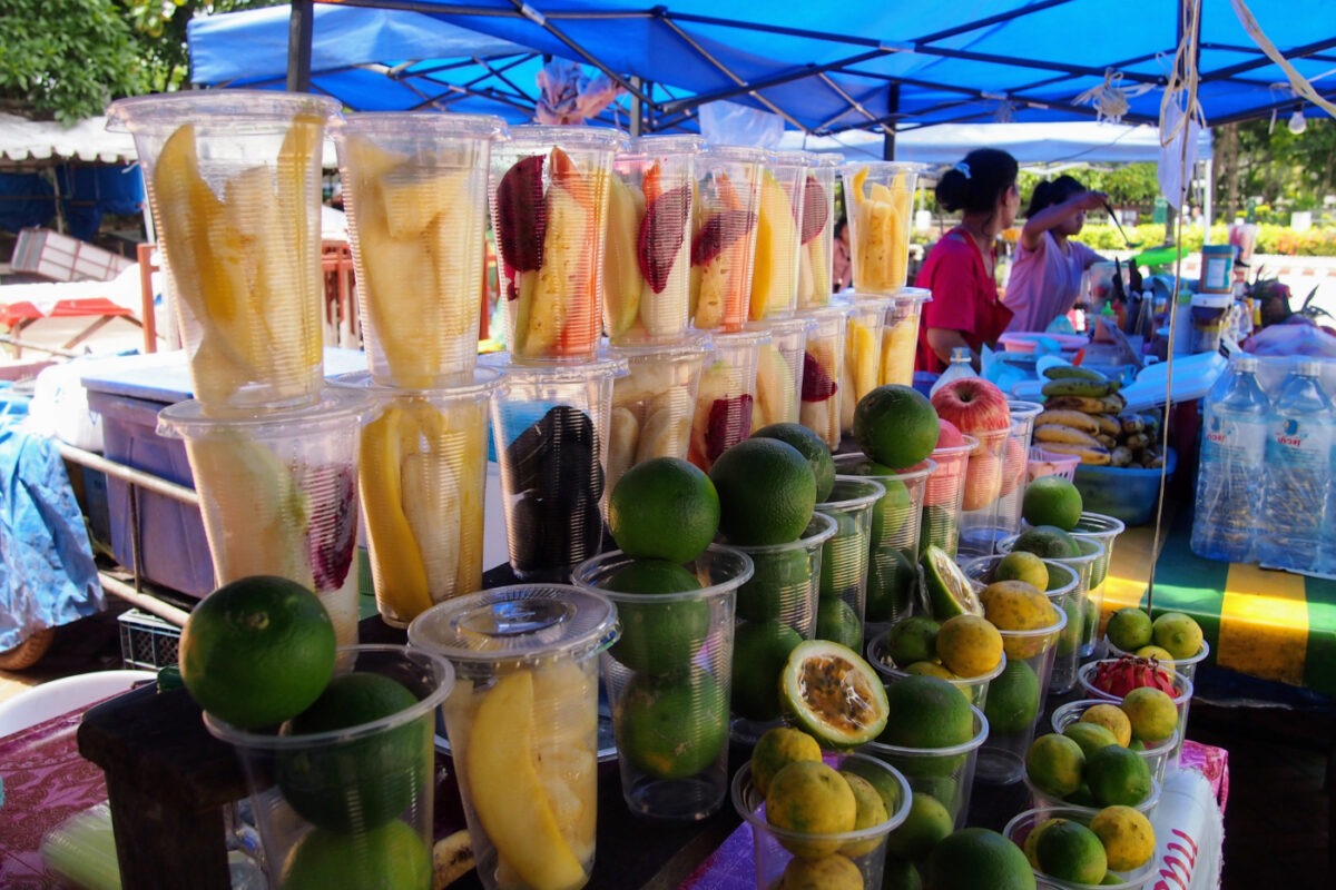 stall of fresh fruit in Laos