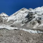 Everest Base Camp, The Khumbhu Glacier and the Summit of Mount Everest in View