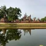 View of Sukhothai, ruins and lake