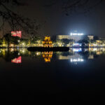 Hanoi Vietnam. The most famous lake by night, with turtle house island