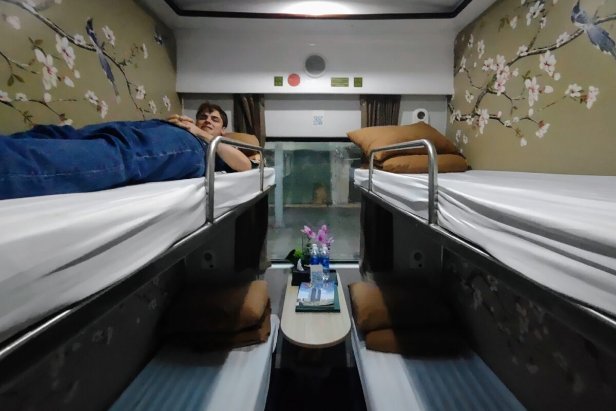 A four berth sleeper carriage on the overnight train between Hanoi and Hoi An Vietnam