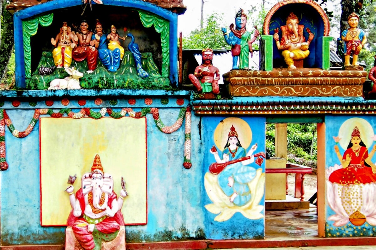 Colourful Hindu Temple seen on a hike outside Ella Sri Lanka