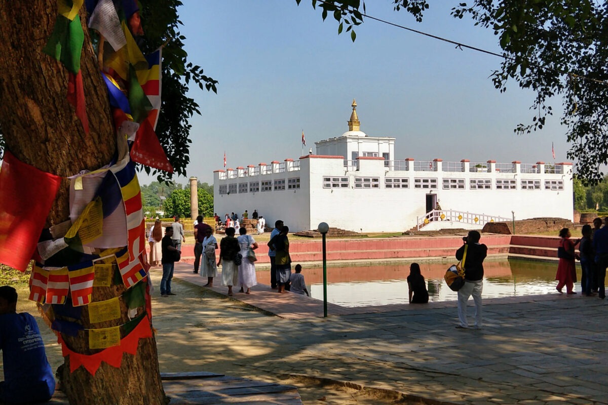 Taking kids to Lumbini Nepal, sacred temple marking birthplace of buddha