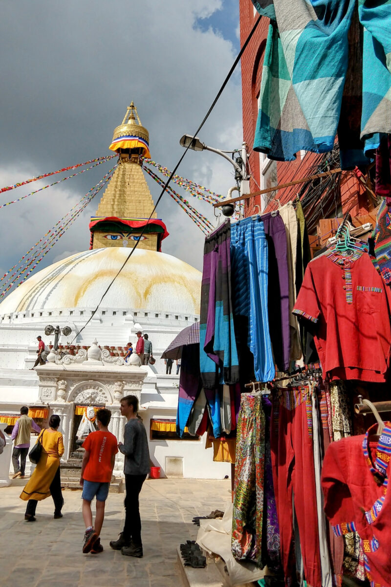 Shops around the Boudhanath stupa in Kathmandu