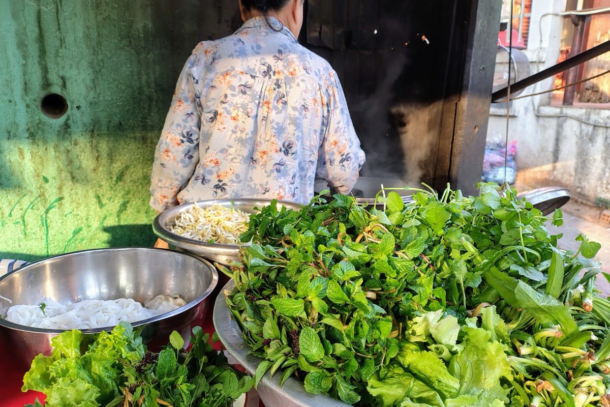Noodle soup street food stall Laos
